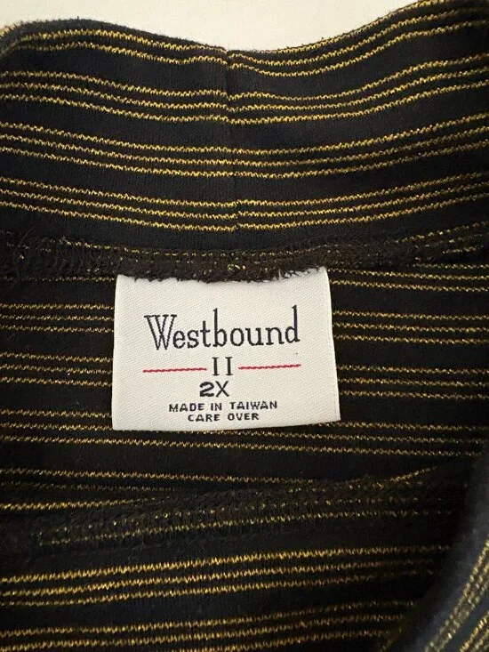 Westbound II 2X Black Gold Striped Mock Neck Top Long Sleeve Stretch Plus Size - Picture 5 of 7